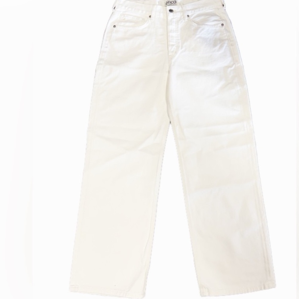 NEW ETICA High Rise Wide Leg Button Fly White/Cream Ethically Made Cotton Jeans